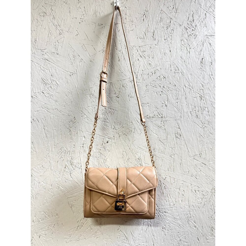 BEBE Kellen quilted faux-leather small crossbody bag - Beige